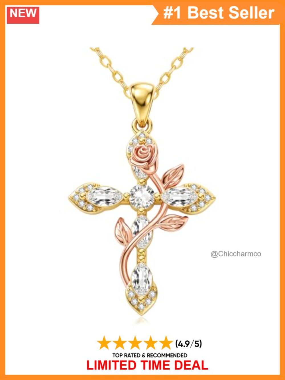 14K Gold Plated Cross Birthstone Pendant Necklace